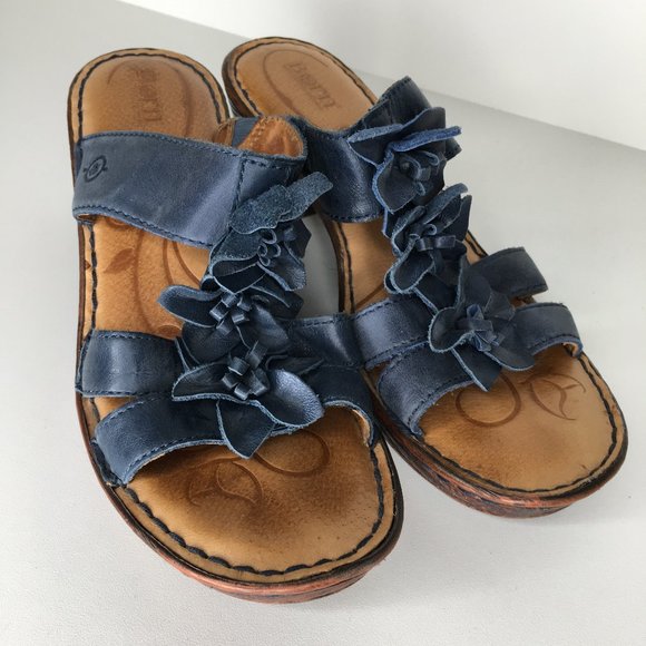 Born Shoes - Born Blue Flowers Leather Sandals Slides 9